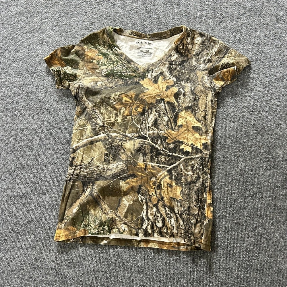 Lincoln Outfitters T Shirt Womens Size M Camo Realtree Edge Cotton V-Neck Casual